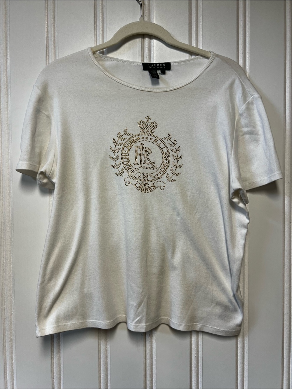 VTG 90s Lauren Ralph Lauren Ribbed Knit Cream/ White Top Size L Saipan Tag